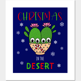 Christmas In The Desert - Cacti Couple In Christmas Candy Cane Bowl Posters and Art